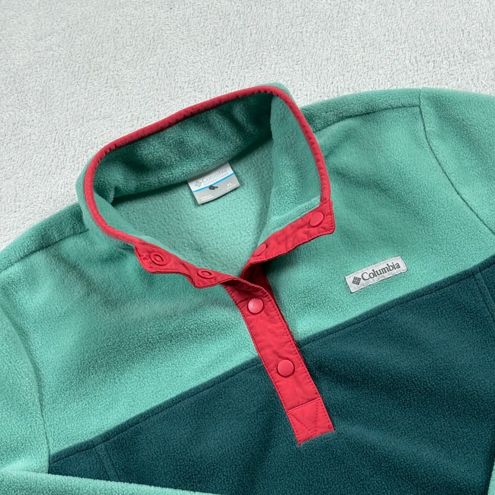 Columbia Benton Springs Fleece Pullover Colorblock Green Teal Pink Petite‎ Large
